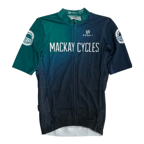 MC Short Sleeves Slim Cut Jersey - Green/Blue/Black Fade - Mackay Cycles - [product_SKU] - Pedali
