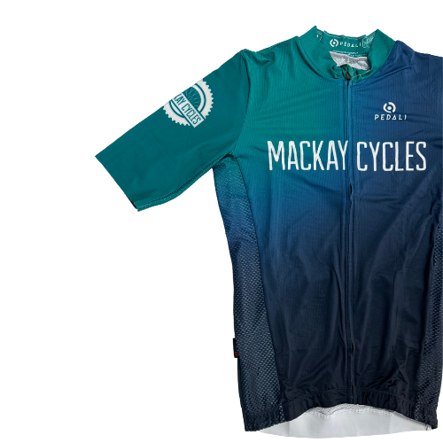 MC Short Sleeves Slim Cut Jersey - Green/Blue/Black Fade - Mackay Cycles - [product_SKU] - Pedali