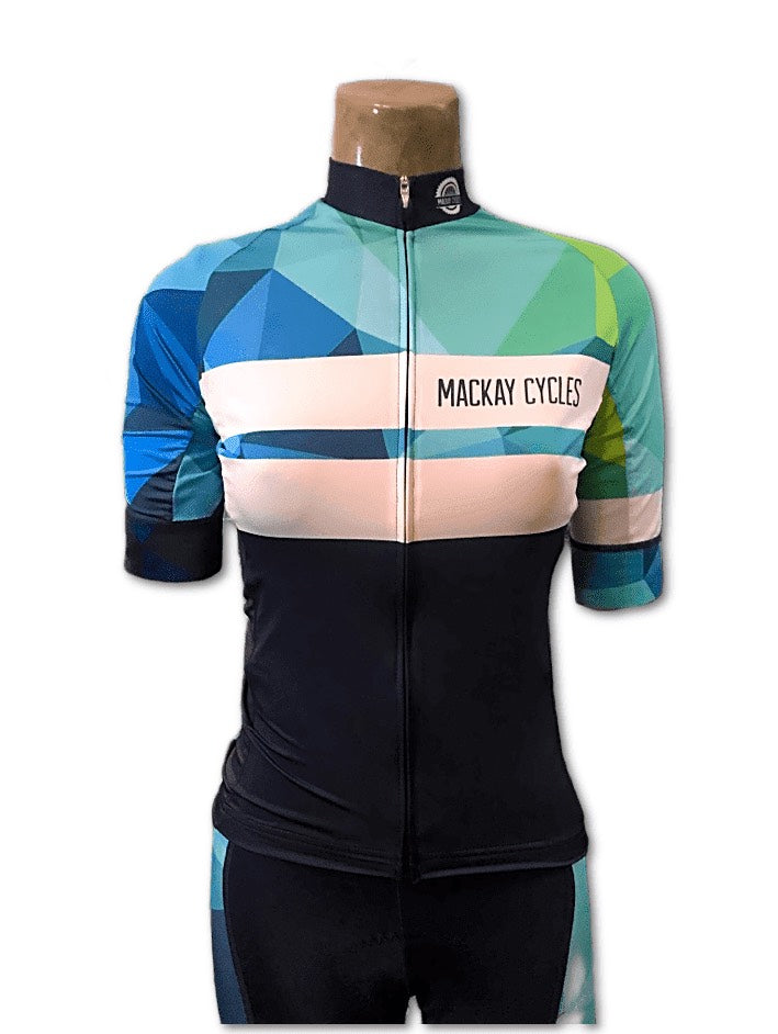 MACKAY CYCLES WMN GEO TEAL JERSEY - Mackay Cycles - [product_SKU] - Mackay Cycles