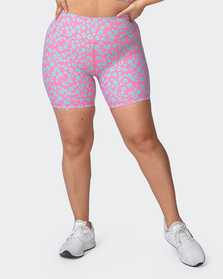 Signature Scrunch Bike Shorts - Cotton Candy Cheetah Print - Mackay Cycles - [product_SKU] - Muscle Nation